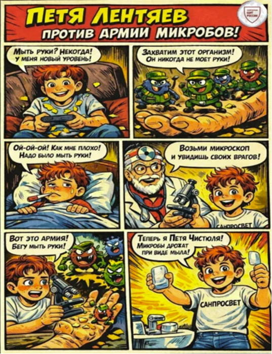 Петя Лентяев против армии микробов