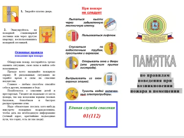 Памятка по правилам поведения при возникновении пожара в помещении